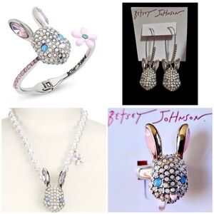 BETSEY JOHNSON SET Easter Spring Bunny Necklace Bracelet Ring & Earrings NEW NWT